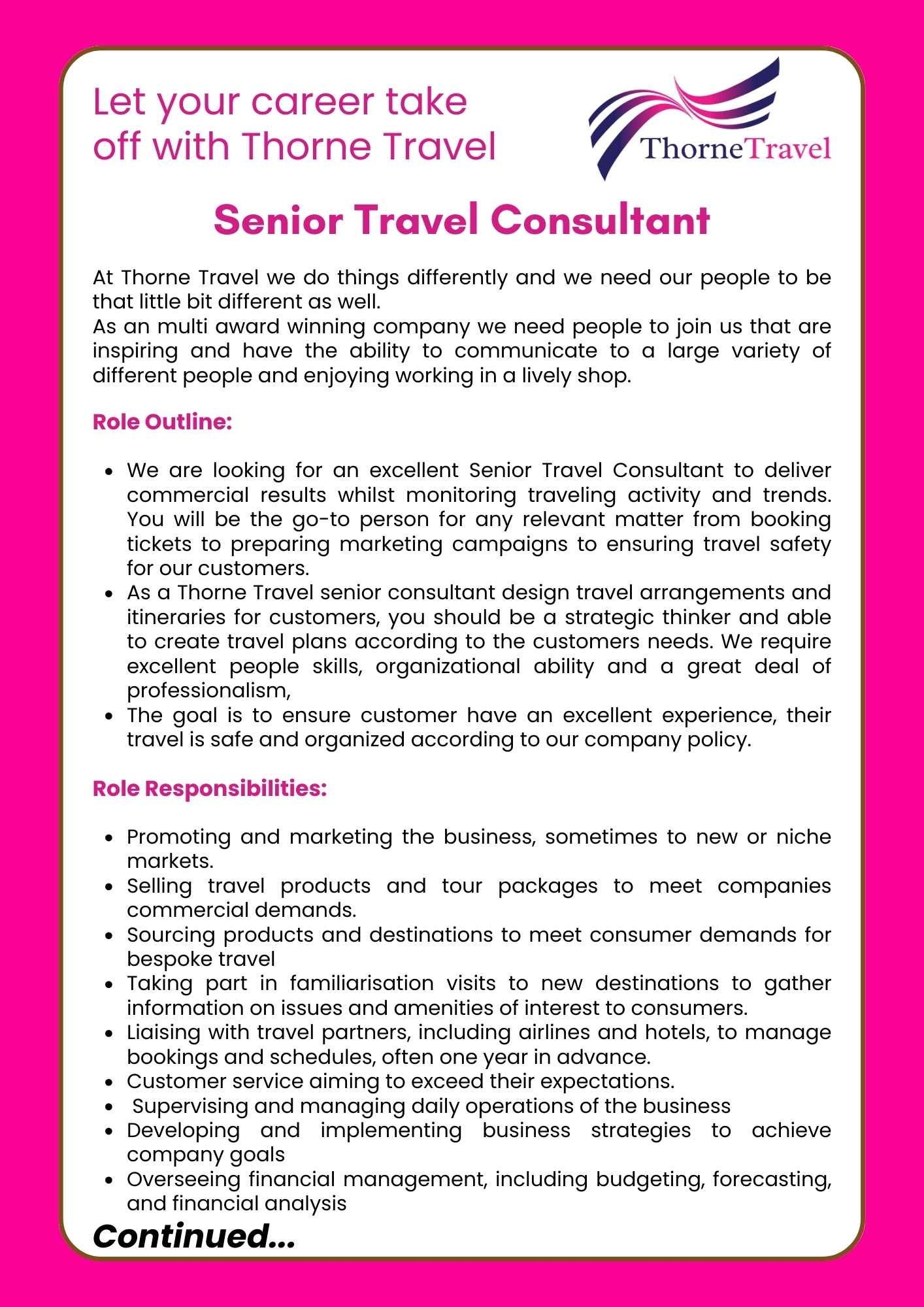 Senior Travel Consultant