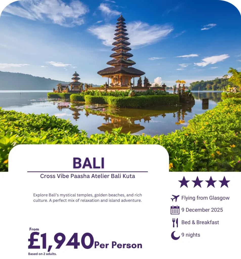 Scenic view of Bali’s iconic temple on the water with lush greenery.