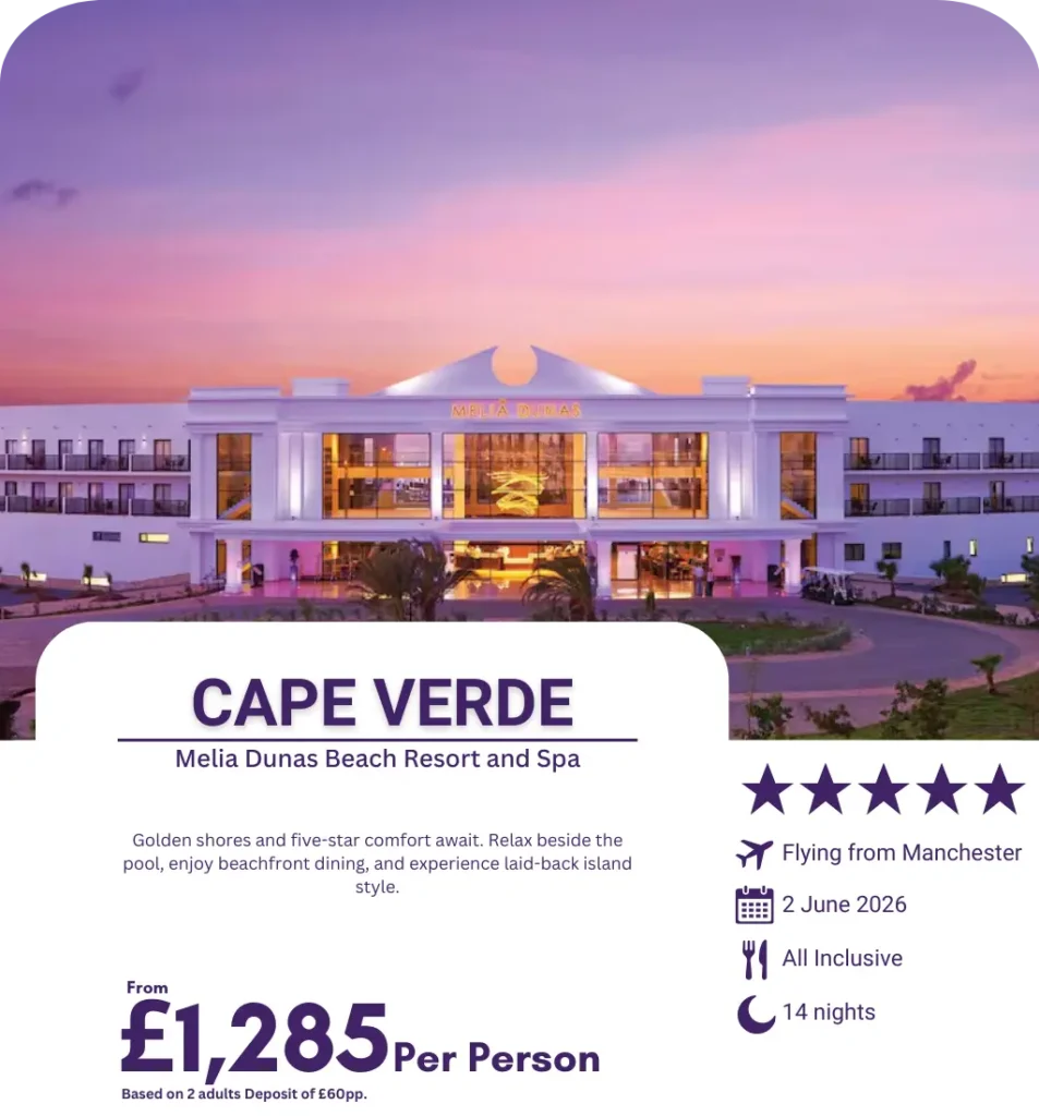 Melia Dunas Beach Resort with sunset sky in Cape Verde