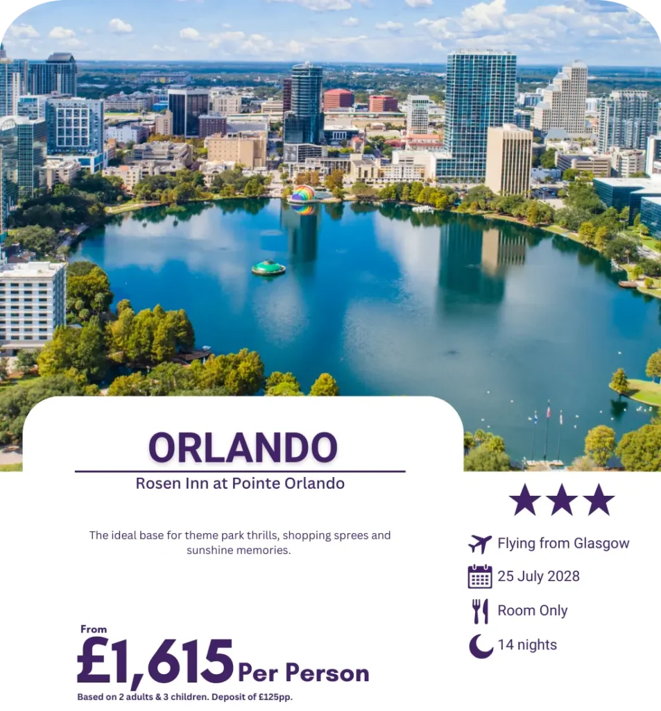 Lake Eola with Orlando skyline, near Rosen Inn at Pointe Orlando