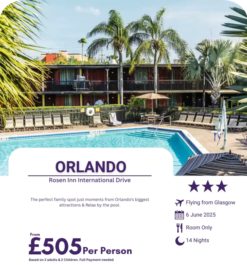 Palm-lined pool and sun loungers at Rosen Inn International Drive in Orlando