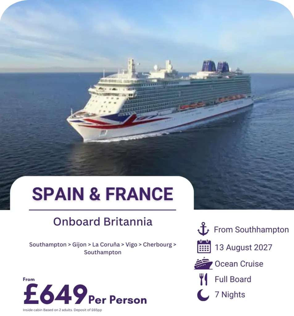 Britannia cruise ship sailing under clear skies