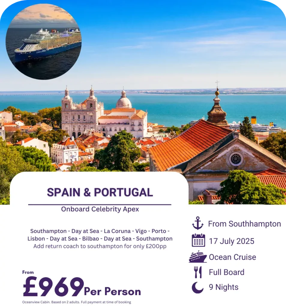 Lisbon cityscape with ocean view, showcasing ports on the Spain & Portugal cruise.