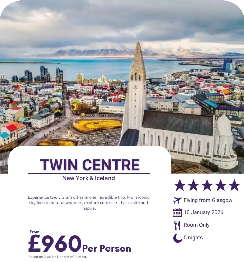 Hallgrimskirkja church overlooking Reykjavik with coastal views in Iceland